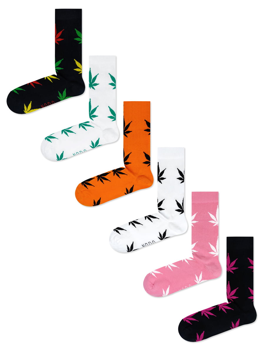 GIFT BOX Κάλτσες Βαμβακερές με Σχέδια Marijuana 6 Ζευγάρια FANCY GIFT BOX Κάλτσες με Σχέδια Weed 5+1 Ζευγάρια